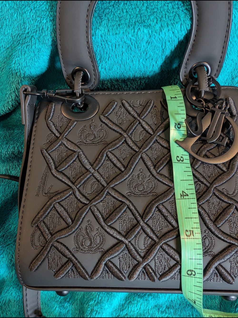 Gray Quilted Tote with Charm Accent - Picture 5 of 6